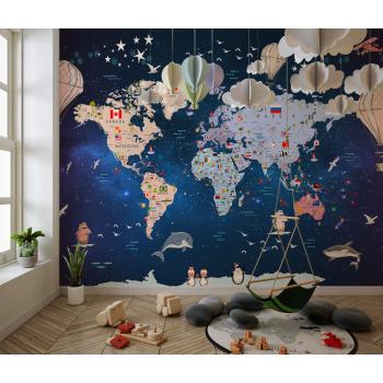 Çocuk Odası Eğitici Dünya Haritası Duvar Kağıdı Modelleri