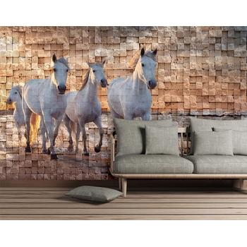 3 Boyutlu Zemin Koşan Atlar Duvar Kağıdı