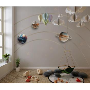 3 Boyutlu Gezegenler Çocuk Odası Duvar Kağıdı