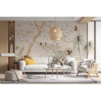 Ağaç Dalları üzerinde Kuşlar Vintage Duvar Kağıdı