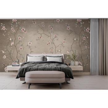 Ağaç Dalları ve Çiçekler Vintage Tarz Duvar Kağıdı