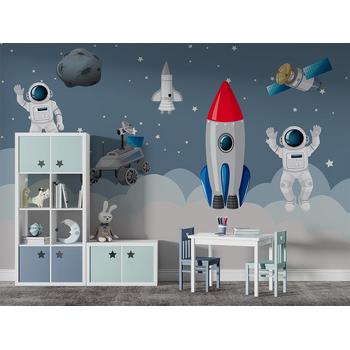 Astronotlar ve Uzay Araçları Çocuk Odası Duvar Kağıdı