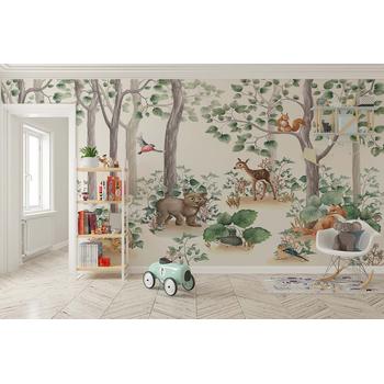 Çocuk Odaları için Orman ve Sevimli Hayvanlar Duvar Kağıdı
