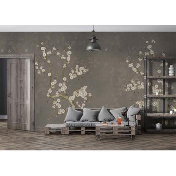 Dallar Üzerinde Kibar Çiçekler Vintage Duvar Kağıdı