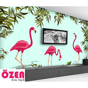 Flamingo ve Tropikal Yaprak Duvar Kağıdı