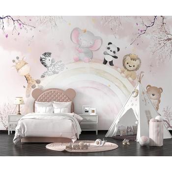 Gökkuşağı Üzerinde Sevimli Hayvanlar Çocuk Odası Duvar Kağıdı