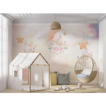 Gökyüzünde Sevimli Tavşanların Dünyası Çocuk Odası Duvar Kağıdı