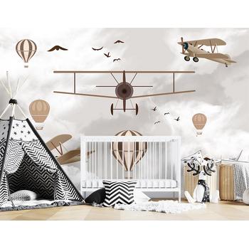 Gökyüzünde Uçaklar ve Uçan Balonlar Duvar Kağıdı