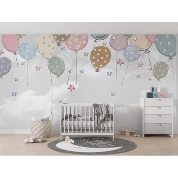 Gri Zemin Üzerinde Renkli Balonlar Çocuk Odası Duvar Kağıdı