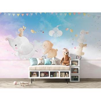 İp üstünde Mutlu Hayvanlar Çocuk Odası Duvar Kağıdı