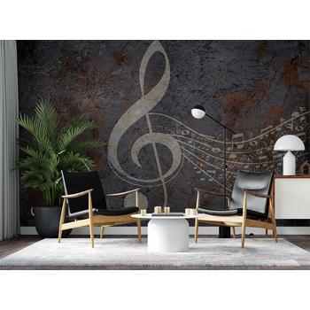 Müzik Notalı Eskitme Zemin Özel Tasarım Duvar Kağıdı
