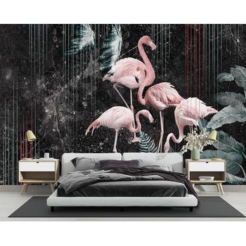 Pembe Flamingolar Tropikal Yapraklar Duvar Kağıdı