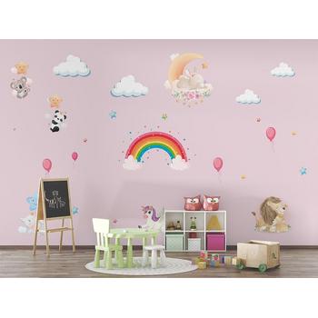 Pembe Zemin Unicorn Kız Çocuk Odası Duvar Kağıdı