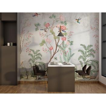 Renkli Ağaç Dalları ve Çiçekler Tropikal Hayvanlar Duvar Kağıdı