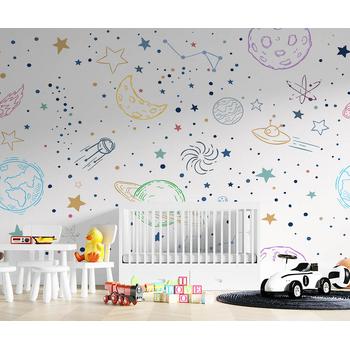 Renkli Gezegenler Uzay Temalı  Çocuk Odası Duvar Kağıdı