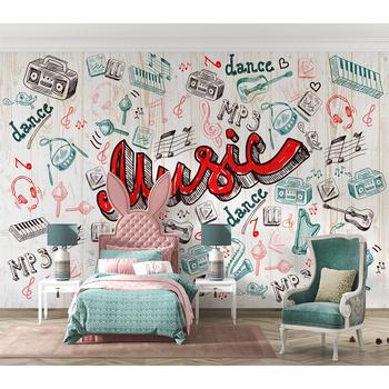 Renkli Müzik Yazısı ve Şekiller Özel Tasarım Duvar Kağıdı