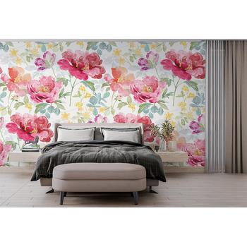 Renkli Sulu boya tarz Çiçekler duvar kağıdı