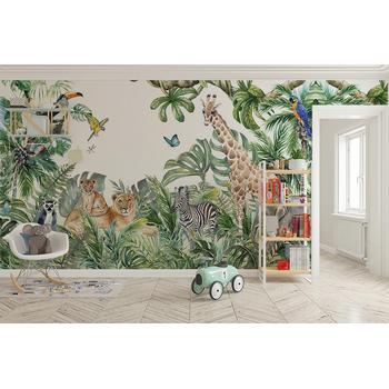 Safari Çocuk Odası Duvar Kağıdı - Tropikal safari hayvanları Duvar Kağıdı