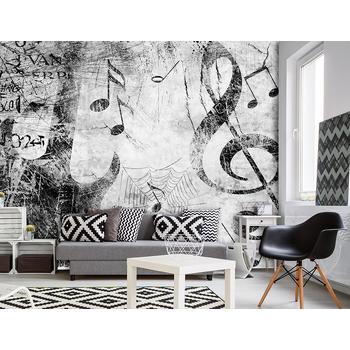 Siyah Beyaz Gitar ve Notalar Duvar Kağıdı