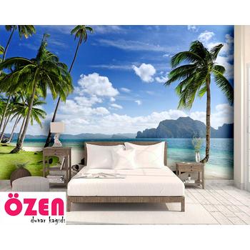 Tropikal Beyaz Kumlu Deniz Kenarı Duvar Kağıdı