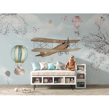 Uçak ve Uçan Balonlar Çocuk Odası Duvar Kağıdı