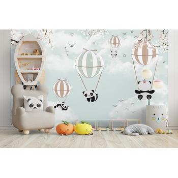 Uçan Balonlara Asılı Sevimli Pandalar Duvar Kağıdı