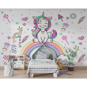 Unicorn Gökkuşağı Çocuk Odası Duvar Kağıdı