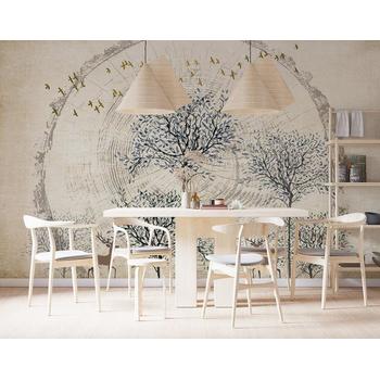 Vintage Tarz Ağaç Dalları ve Geyikler Duvar Kağıdı