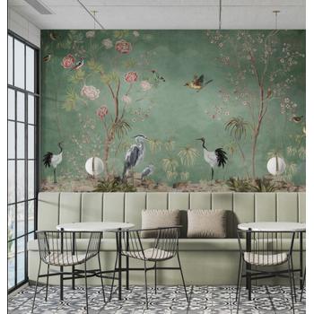 Ağaç Dalları Çiçekler ve Hayvanlar Sanatsal Duvar Kağıdı