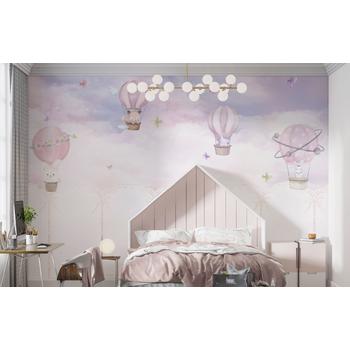 Alt Kısmı Kurdale Desenli Üst Taraf Uçan Balonlar Çocuk odası duvar kağıdı