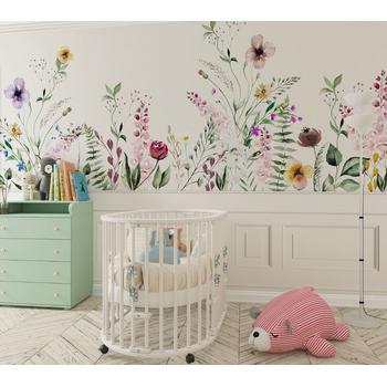 Alt Kısmı Mobilya Desen , üst Kısmı Renkli Çiçekler Duvar Kağıdı