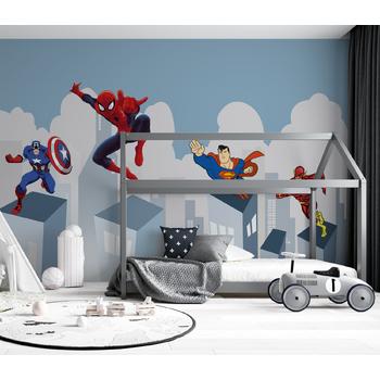 Binalar üzerinde Süper Kahramanlar Çocuk - Genç Odası Duvar Kağıdı