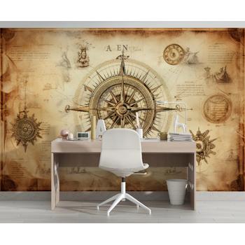 Büyük pusula Eskitme Harita Duvar Kağıdı