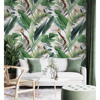 Büyük Yeşil Yapraklar ve Çiçekler Duvar Kağıdı