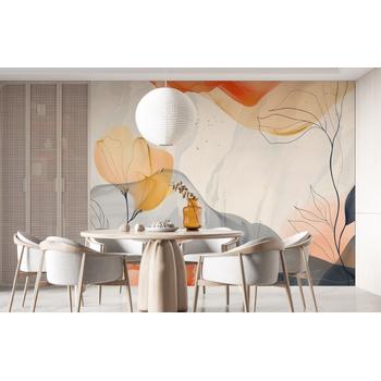 Çiçekler ve Yapraklar sanatsal Çizim Duvar Kağıdı