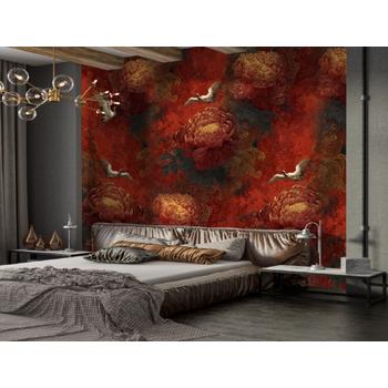 Çin tarzı Duvar Kağıdı Koyu Tonlar ve Kuşlar