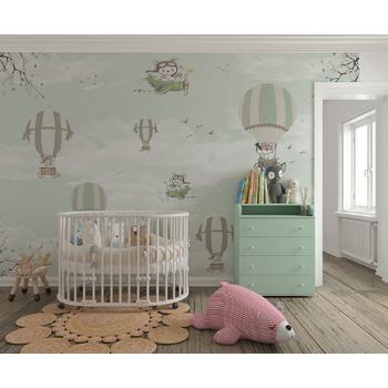 Çocuk Odası Duvar Kağıdı , Gökyüzünde Uçaklar ve Uçan Balonlar , Sevimli Hayvanlar