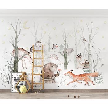 Çocuk Odası Duvar Kağıdı Ormandaki Sevimli Hayvanlar