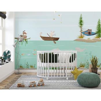 Deniz Altında ve üstünde Sevimli Hayvanlar Çocuk odası duvar kağıdı