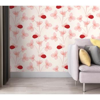 Kırmızı Çiçekler ve Pembe Yapraklar Duvar Kağıdı