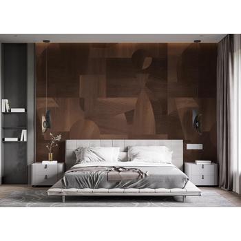 Koyu Kahverengi Tonlarda Geometrik Ahşap Desenli Duvar Kağıdı