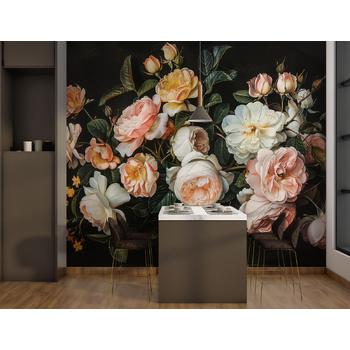 Koyu Zemin Suluboya Renkli Çiçekler Duvar Kağıdı , Vintage Çiçekler Duvar Kağıdı