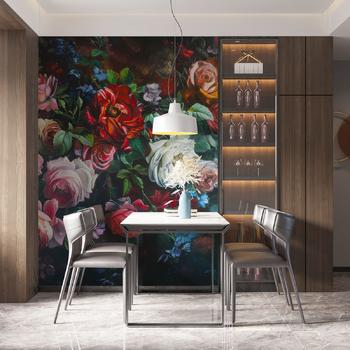 Koyu Zemin üzerinde Suluboya Renkli Çiçekler Duvar Kağıdı