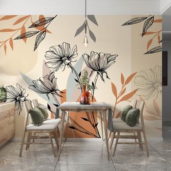 Oturma odası duvar kağıdı modeli Çiçekler ve Yapraklar