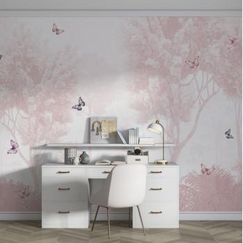 Pembe Ağaçlar ve Sevimli Kuşlar Kız Çocuk Odası Duvar Kağıdı