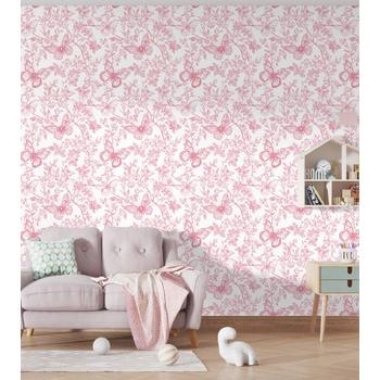 Pembe Kelebekler ve Çiçekler Kız Çocuk Odası Duvar Kağıdı