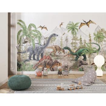 Renkli Dinozorlar Çocuk ve Kreş Duvar Kağıdı Tasarımı