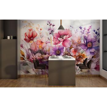 Mor - Lila - Pembe Çiçek Desenli Duvar Kağıdı , Soft renk çiçekler
