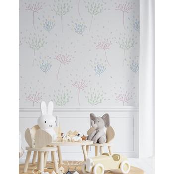 Soft Renklerde Küçük Yapraklar Çocuk Duvar Kağıdı