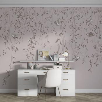 Tavandan sarkan Dallar ve Kuşlar Vintage Tarz Duvar Kağıdı